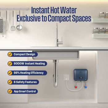 8KW Mini Electric Tankless Water Heater, Deep Blue