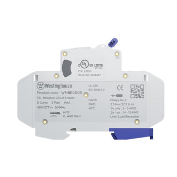 5A 3 Pole Miniature Circuit Breaker (D Curve)