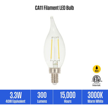 3.3 Watt (40 Watt Equivalent) CA11 Dimmable Filament LED Light Bulb