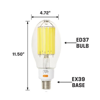 63/73/85 Wattage Selectable ED37 Filament LED 5000K EX39 (Extended Mogul) Base 120-277 Volt, Box