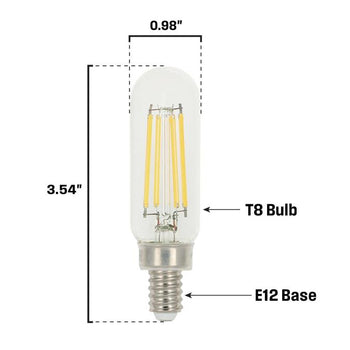 5W T8 Filament LED Dimmable Clear 2700K E12 (Candelabra) Base