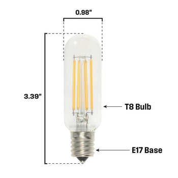 5W T8 Filament LED Dimmable Clear 2700K E17 (Intermediate) Base