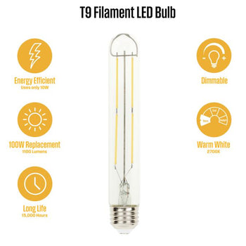 10W T9 Filament LED Dimmable Clear 2700K E26 (Medium) Base