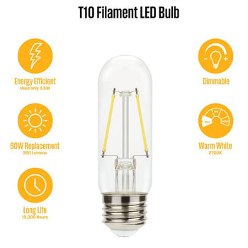 3.5 Watt (60 Watt Equivalent) T10 Dimmable Filament LED Light Bulb