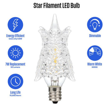 0.6 Watt Star Dimmable Filament LED Light Bulb, 3000K Clear E12 (Candelabra) Base