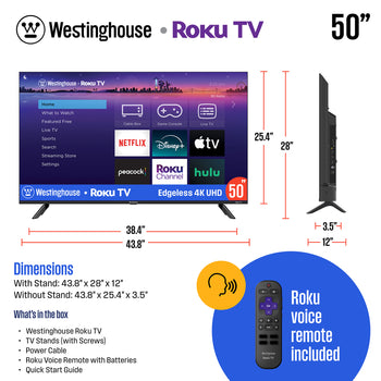 50″ Edgeless 4K UHD Roku TV with Voice Remote