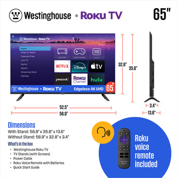 65″ Edgeless 4K UHD Roku TV with Voice Remote