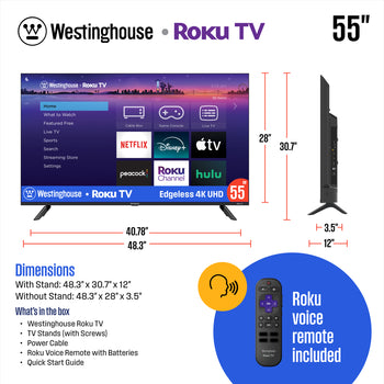 55″ Edgeless 4K UHD Roku TV with Voice Remote