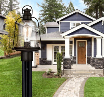Fixture Post with Ground Convenience Outlet and Dusk to Dawn Sensor, Textured Black Finish