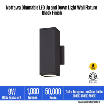 Nottawa Dimmable LED Up and Down Light Wall Fixture, Black Finish