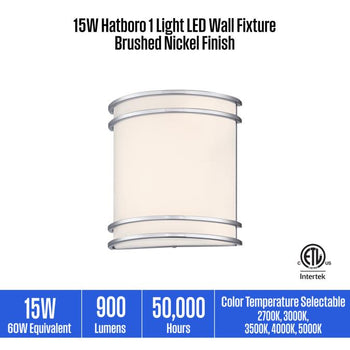 15W Hatboro 1 Light LED Wall Fixture, Brushed Nickel Finish