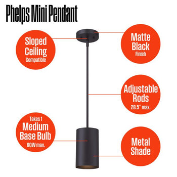 Phelps Matte Black Indoor Mini Pendant