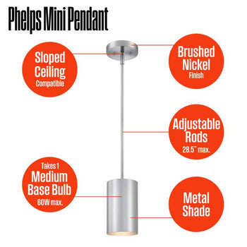 Phelps Brushed Nickel Indoor Mini Pendant