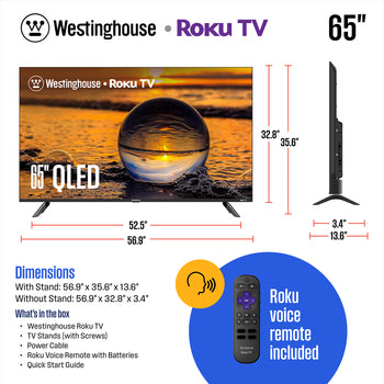 65″ Edgeless QLED 4K UHD Roku TV with Voice Remote