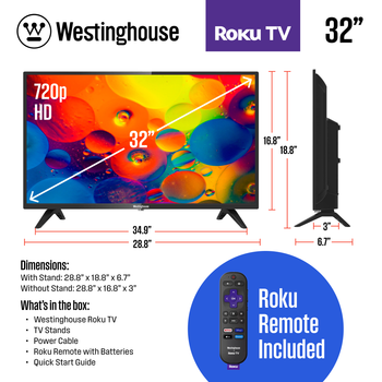 Westinghouse Roku TV - 32 Inch Smart TV, 720P LED HD TV with Wi-Fi  Connectivity and Mobile App, Flat Screen TV Compatible with Apple Home Kit,  Alexa