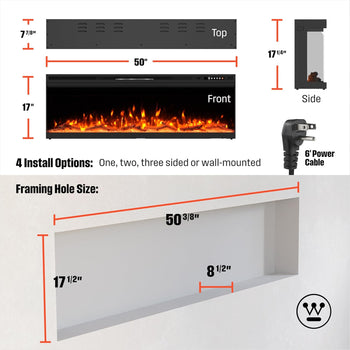 50 Inch 3 Sided Electric Fireplace Heater