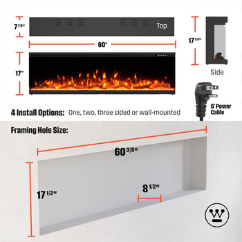 60 Inch 3 Sided Electric Fireplace Heater