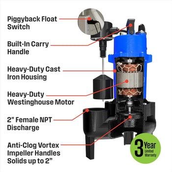 1/2 HP Sewage Pump with Vertical Float Switch