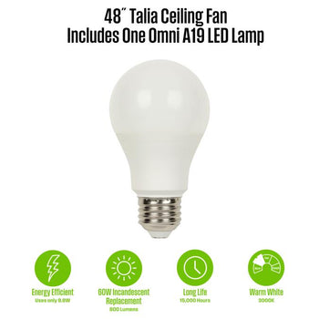 Talia 48-Inch Indoor Ceiling Fan with LED Light Fixture, Matte White