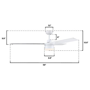 Talia 56-Inch Indoor Ceiling Fan with Dimmable LED Light Fixture, Matte White