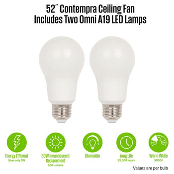 Contempra 52-Inch Indoor/Outdoor Ceiling Fan with Dimmable LED Light Fixture, Matte White