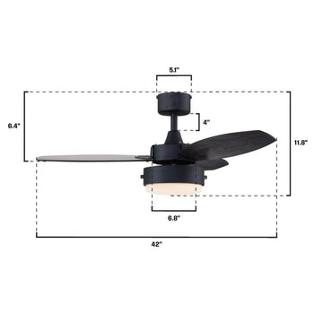 Alloy 42-Inch Indoor/Outdoor Ceiling Fan with LED Light Fixture, Matte Black