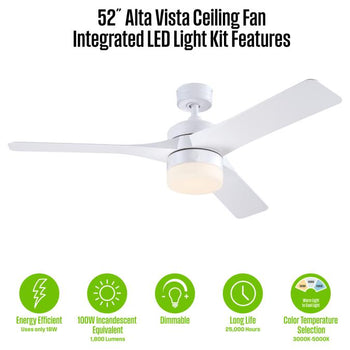 Alta Vista 52-Inch Indoor/Outdoor Ceiling Fan with Dimmable LED Light, Matte White