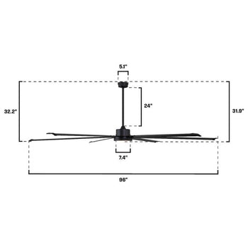 Widespan 96-Inch Indoor/Outdoor Industrial Ceiling Fan with Integrated Dimmable LED, Matte Black Finish