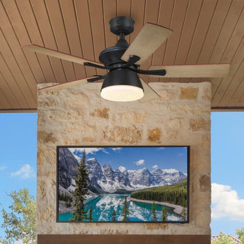 Nevada 42-Inch Indoor/Outdoor Ceiling Fan with Dimmable LED Light Fixture, Iron Finish