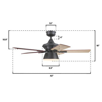 Nevada 42-Inch Indoor/Outdoor Ceiling Fan with Dimmable LED Light Fixture, Iron Finish