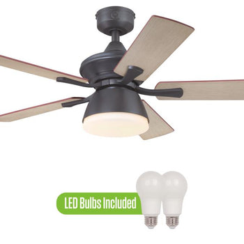 Nevada 42-Inch Indoor/Outdoor Ceiling Fan with Dimmable LED Light Fixture, Iron Finish