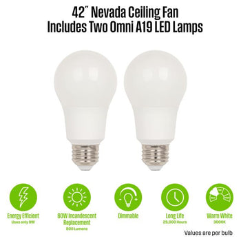 Nevada 42-Inch Indoor/Outdoor Ceiling Fan with Dimmable LED Light Fixture, Iron Finish