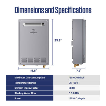 Apolo Performance Tankless Outdoor Natural Gas Water Heater, 120,000 BTU