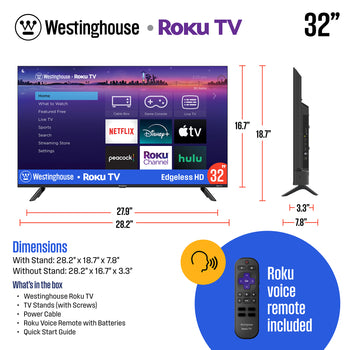 32″ Edgeless HD Roku TV with Voice Remote