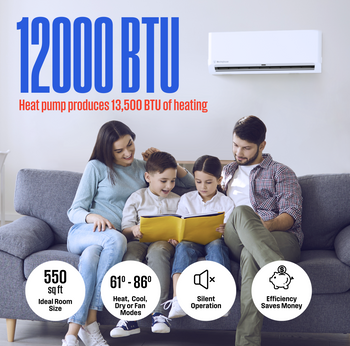 Ductless Mini-Split AC System & Heat Pump 115V, 12,000 BTU, 17.5 SEER2