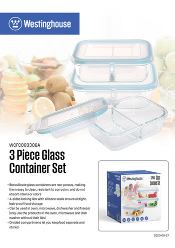 K - 3 Piece Rectanlge Glass Containers