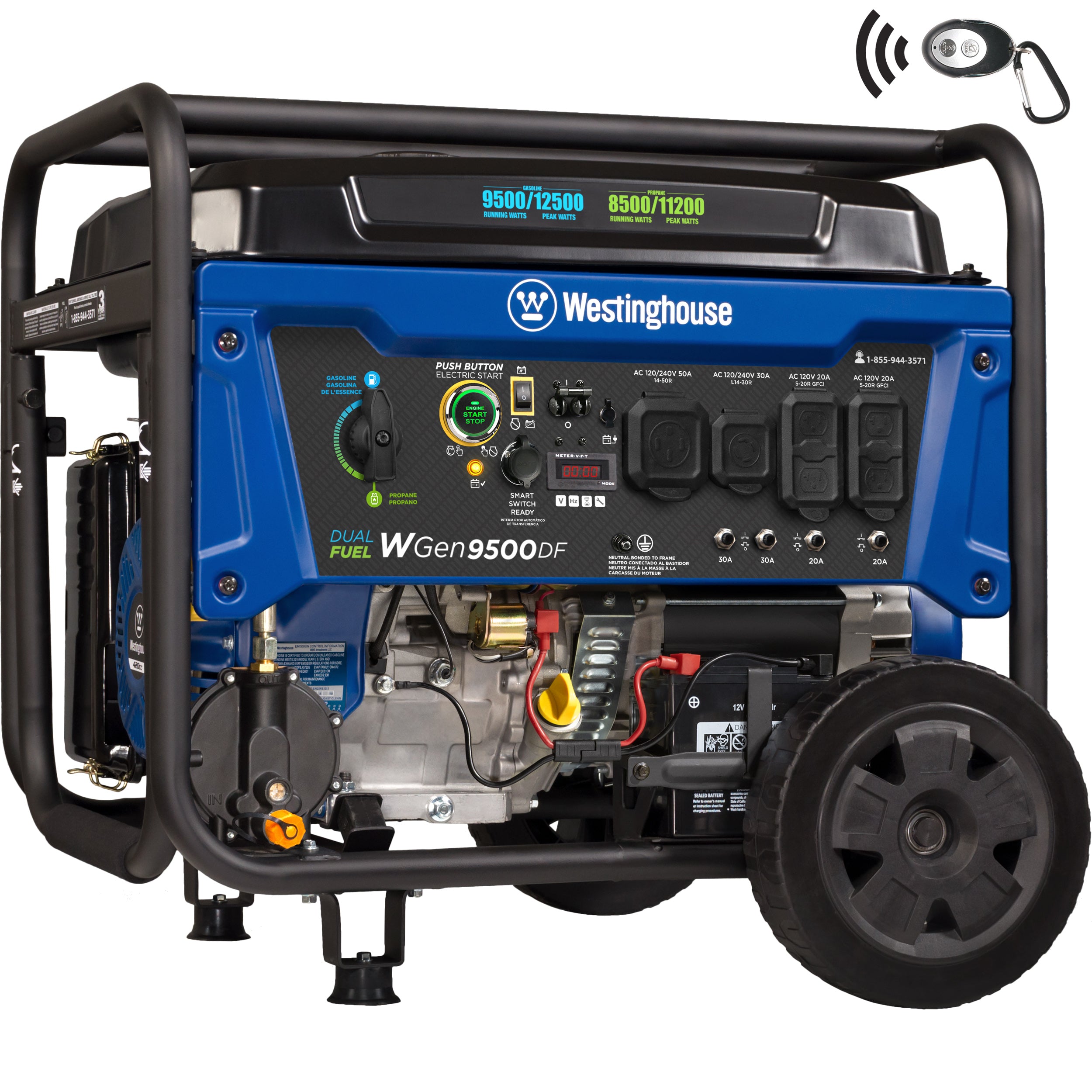 Westinghouse WGen9500DF 12,500 Peak Watt / 9,500 Running Watt Dual Fuel Home Backup Generator