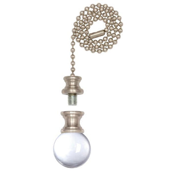 Clear Glass Sphere Finial/Pull Chain, Brushed Nickel Finish