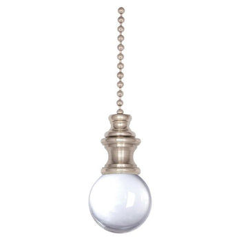 Clear Glass Sphere Finial/Pull Chain, Brushed Nickel Finish