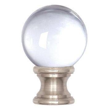 Clear Glass Sphere Finial/Pull Chain, Brushed Nickel Finish