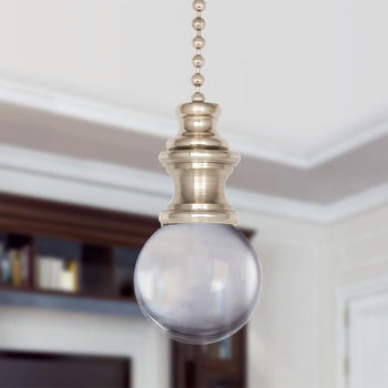 Clear Glass Sphere Finial/Pull Chain, Brushed Nickel Finish