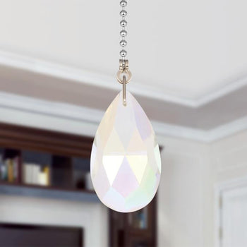 Glass Prism Teardrop Pull Chain, Chrome Finish