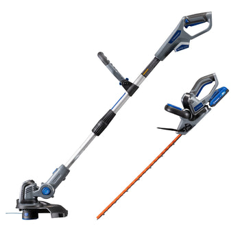 String trimmer and hedge trimmer on a white background