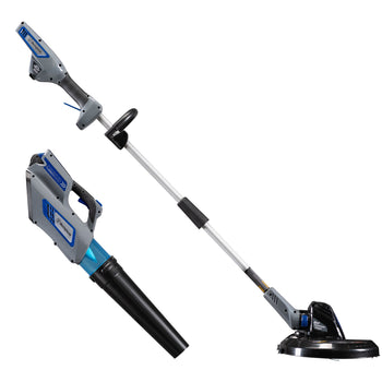 Leaf blower and string trimmer and edger on a white background.