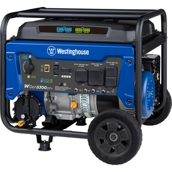 Westinghouse | WGen5300DFv portable generator front right view on a white background.
