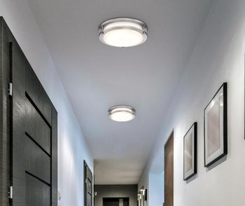 Lauderdale 11 Inch, 19 Watt LED Indoor Flush Mount Ceiling FixtureBrushed Nickel Finish with White Frosted Shade