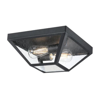 Wyndham 12-Inch Two-Light Outdoor Flush Mount Ceiling Fixture, Textured Black Finish