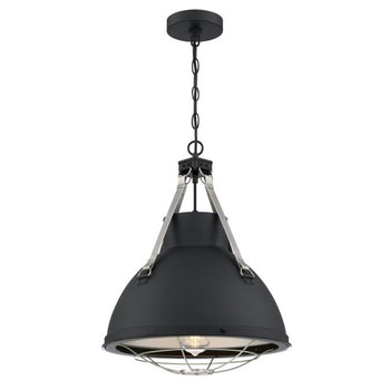 Bartley One-Light Indoor Pendant, Matte Black Finish with Dark Pewter Accents