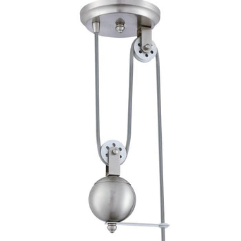 Iron Hill One-Light Indoor Pulley Pendant, Brushed Nickel Finish