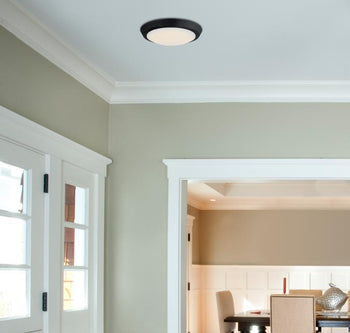 11-Inch 20-Watt LED Indoor Flush Mount Ceiling Fixture, Matte Black Finish, Acrylic Shade